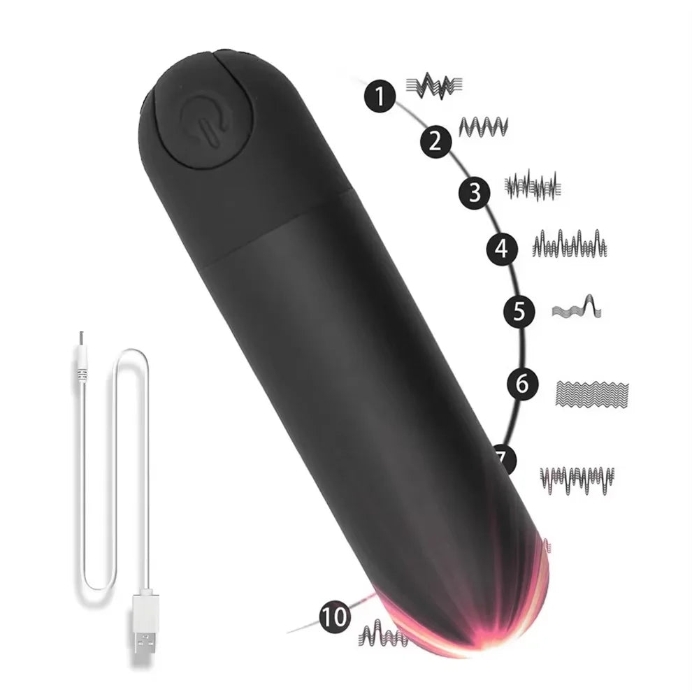 10-Speed USB Rechargeable Mini Bullet Vibrator Waterproof Design