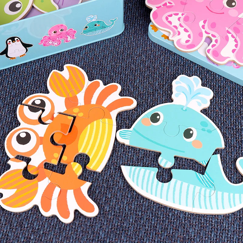 Baby Puzzle Montessori Educational Toys Wood 3D Puzzle Games Iron Box children Puzzles Jigsaw Wooden Puzzles For Kids 2 3 4 Year 