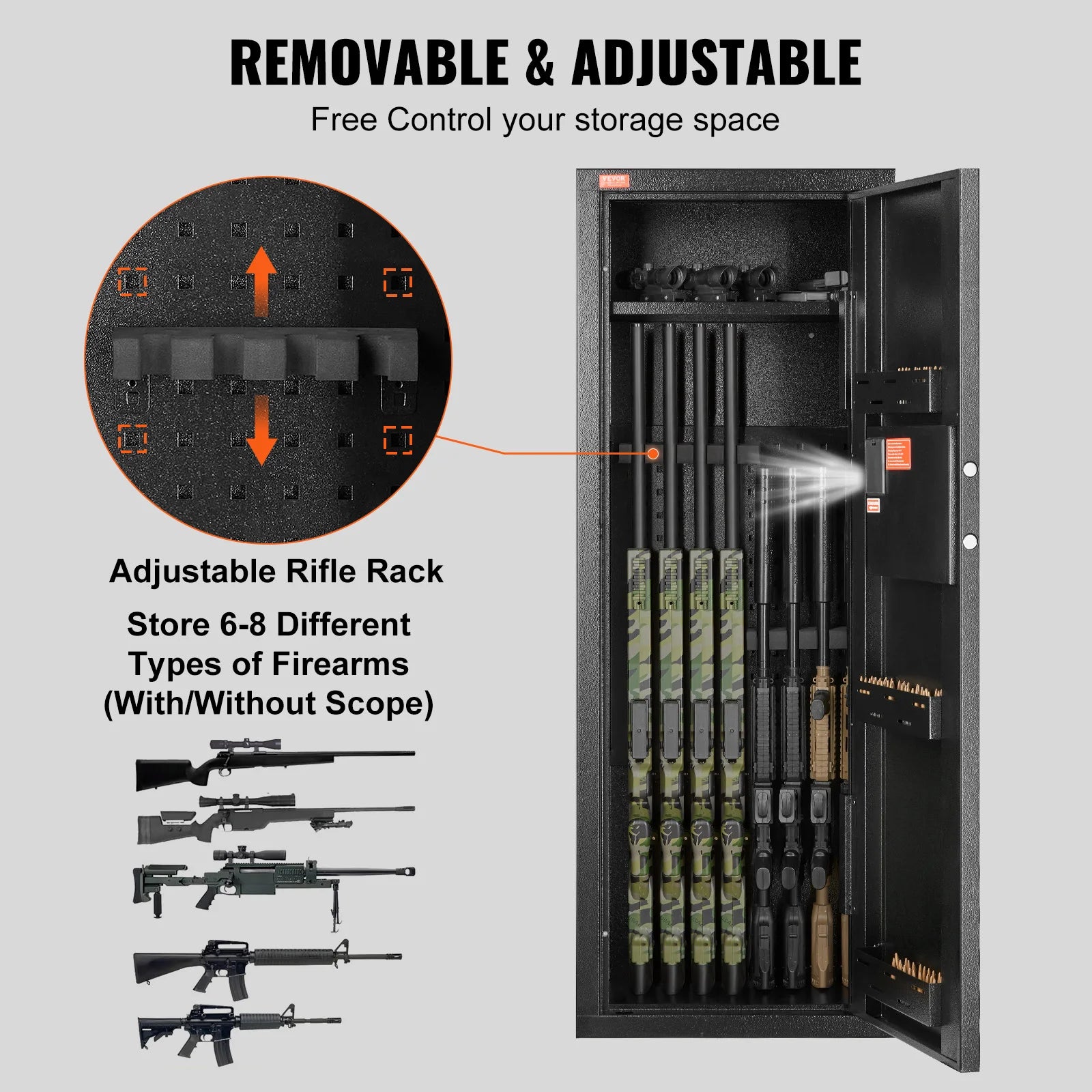 Rifle Gun Safe with Digital Keypad Lock and Removable Shelf