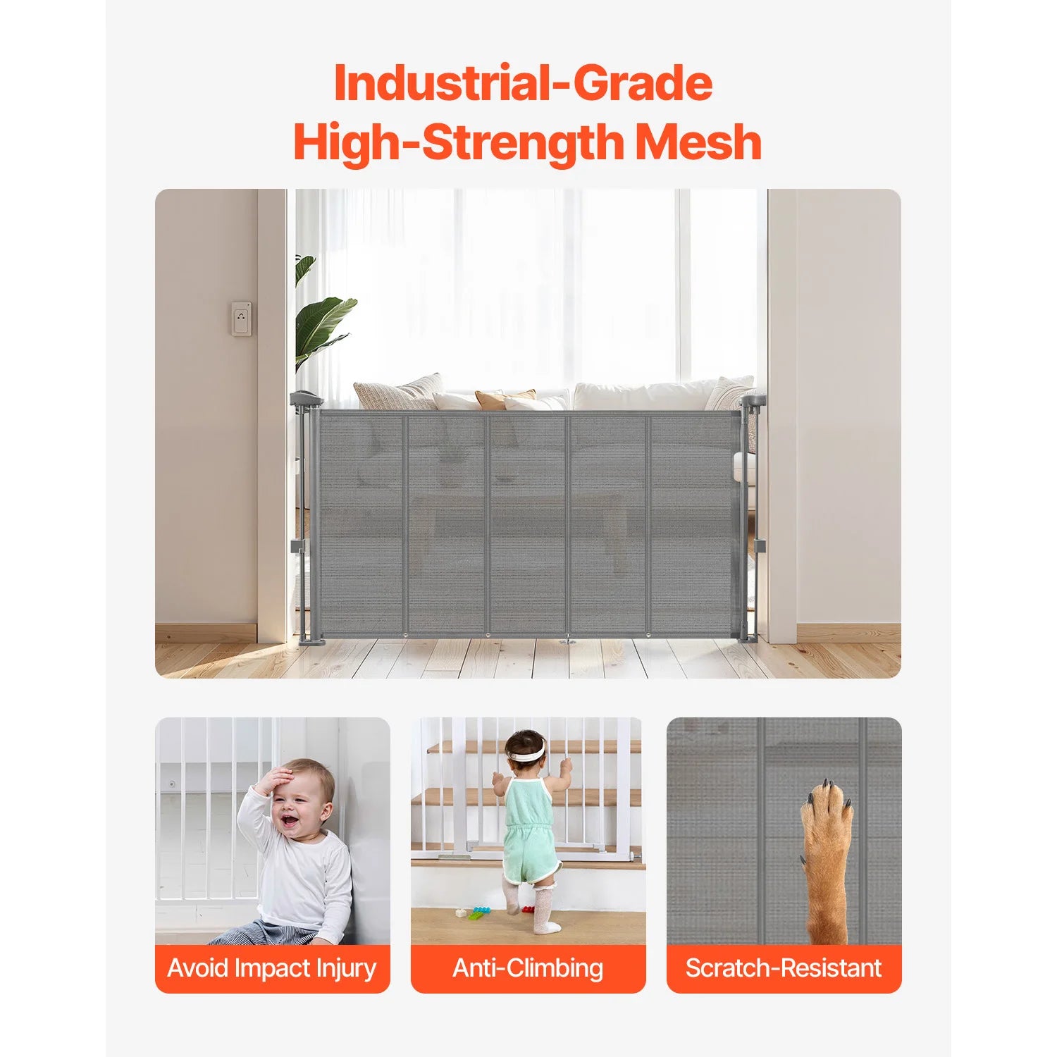 Retractable Baby Gate 34" Tall Extendable Mesh Safety Gate