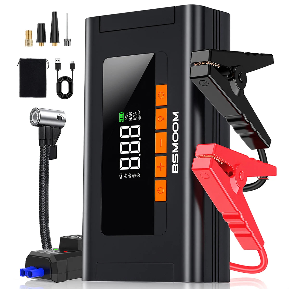 26800mAh Jump Starter with Air Compressor 1000A/1500A PEAK  Booster Tyre Inflator Portable Car Battery Power Bank Charger Air Pump,with LCD Display, Jump Starter Power Bank  (All Gas/ 8.0L Diesel), LED Light, Design for Cars,