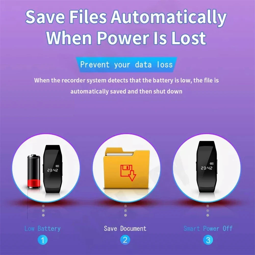 256GB Mini Camera Watch Audio Video Recording Bracelet USB Flash Driver Dictaphone Noise Reduce Sound Recording Wristband 