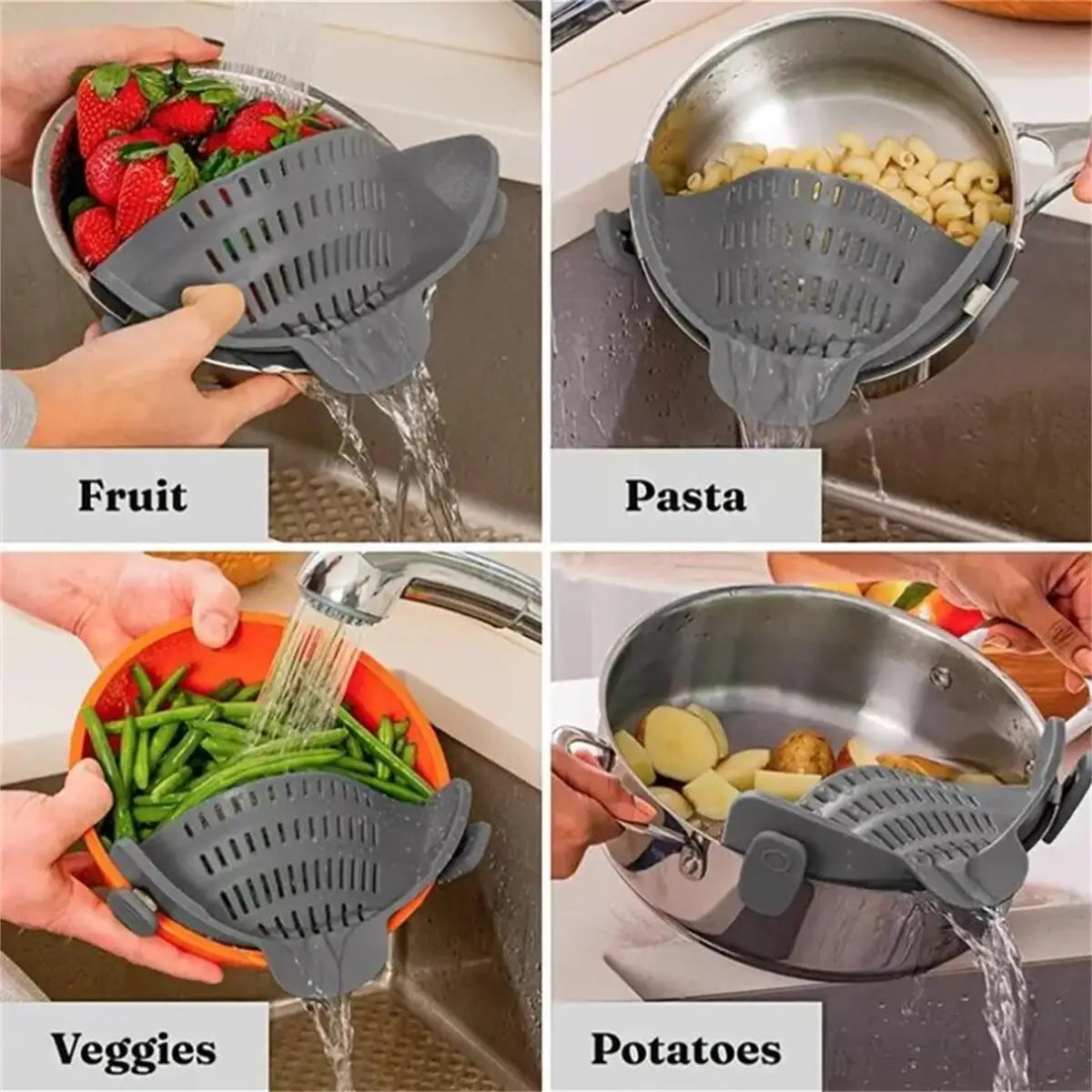 1pc Adjustable Silicone Clip-On Strainer for Pots, Pans, and Bowls - Handheld Drainer for Noodles, Pasta 