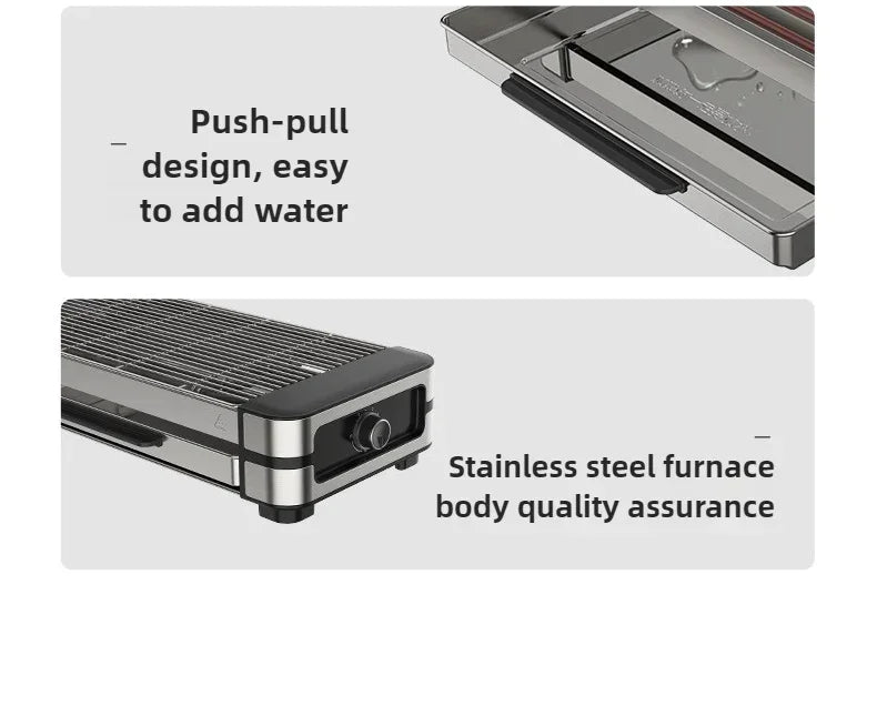 Stylish AMERZIS stainless steel electric grill for indoor and outdoor use, 110-130V American plug with temperature control and removable surface brush, ideal for cooking steaks and vegetables