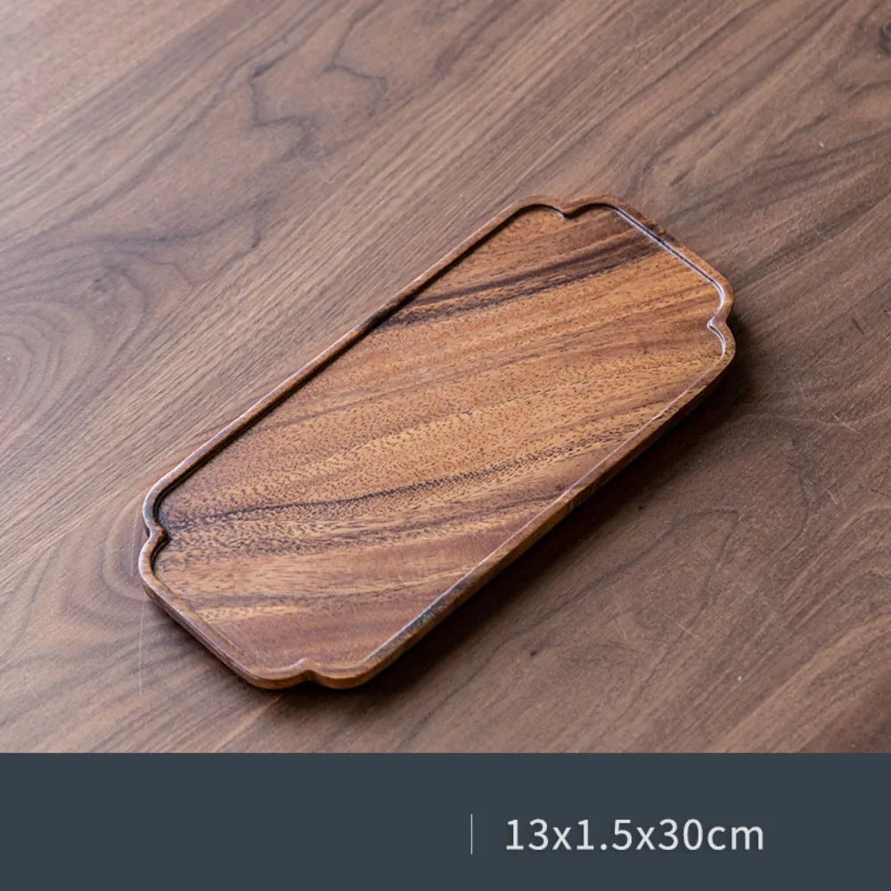 Walnut Round and Leaf Tea Tray, Retro Wooden Serving Platter