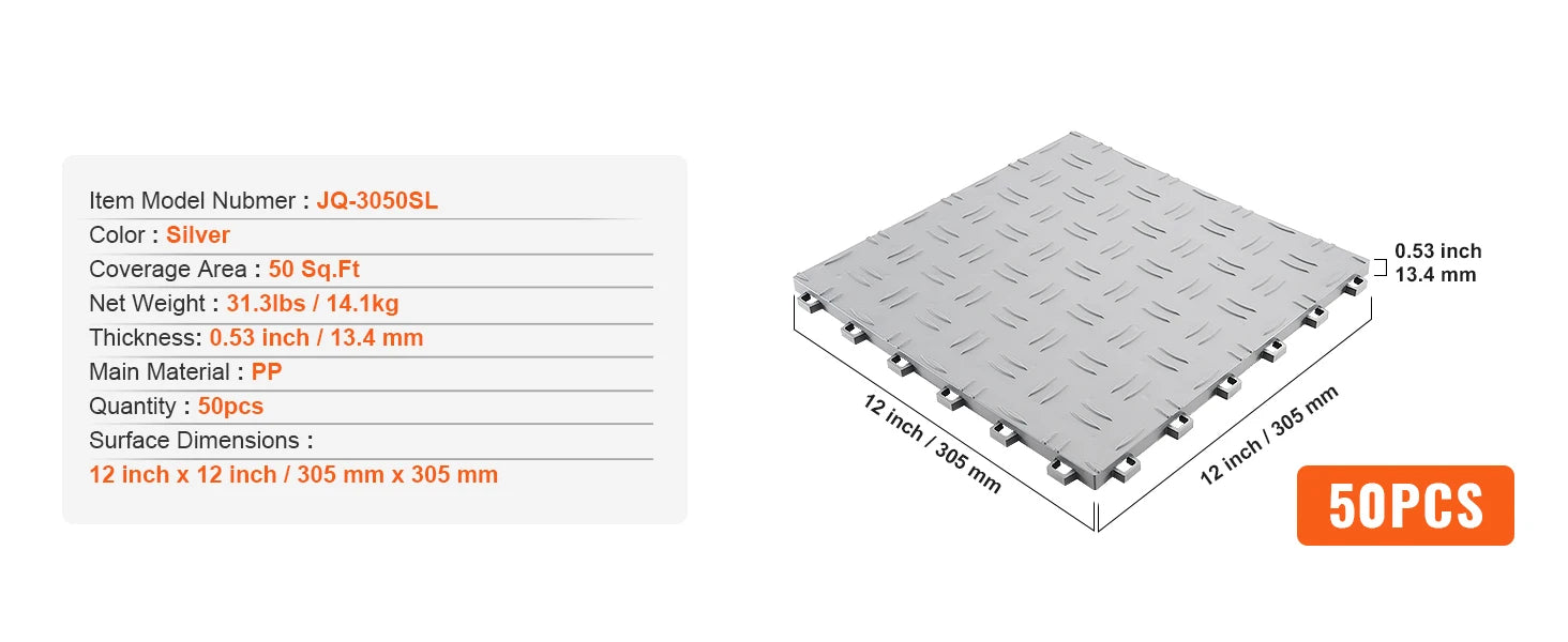 SucceBuy Garage Tiles Interlocking 12x12x0.53 in 50 Pack Garage Floor Covering Tiles Non-Slip Double-Sided Texture Flooring