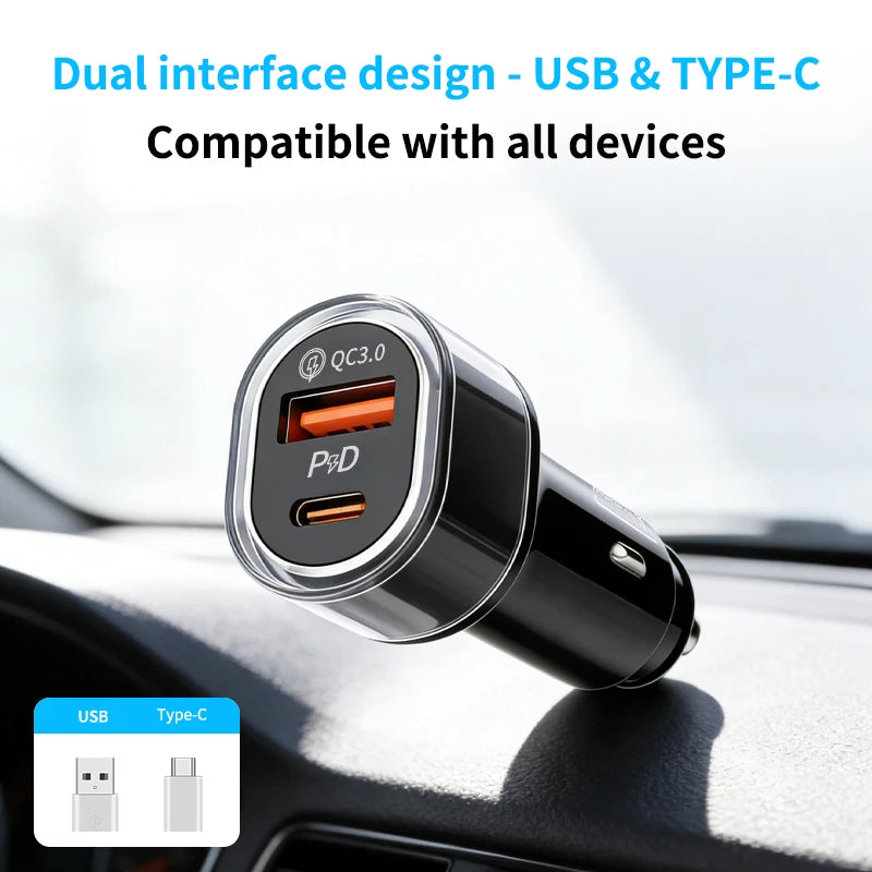 Car Charge GPS Locator Tracker 30W USB Phone Charger Fast Charging Type C QC3.0 Works with iOS Find My APP,Google,Android