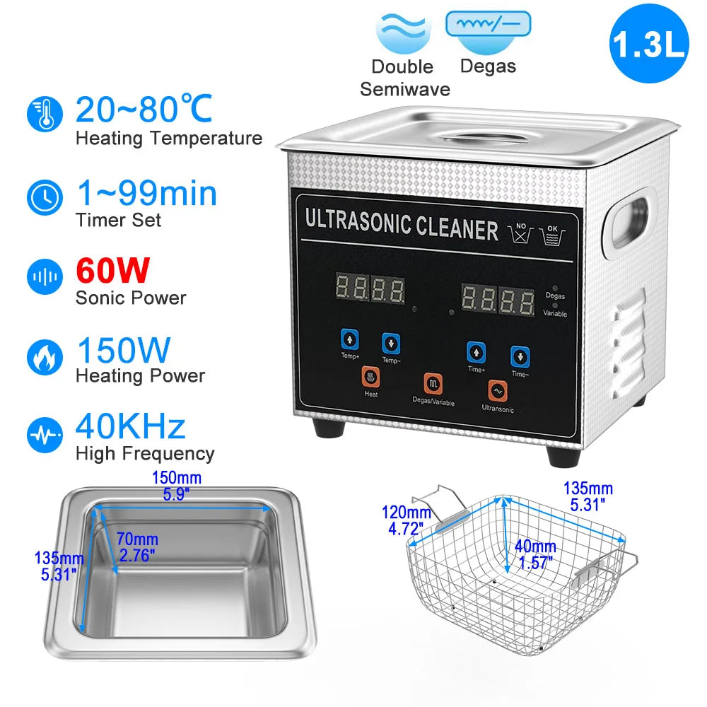 Υπερηχητική Συσκευή Καθαρισμού 1,3L–30L 40kHz Βαθιάς Καθαρισμού