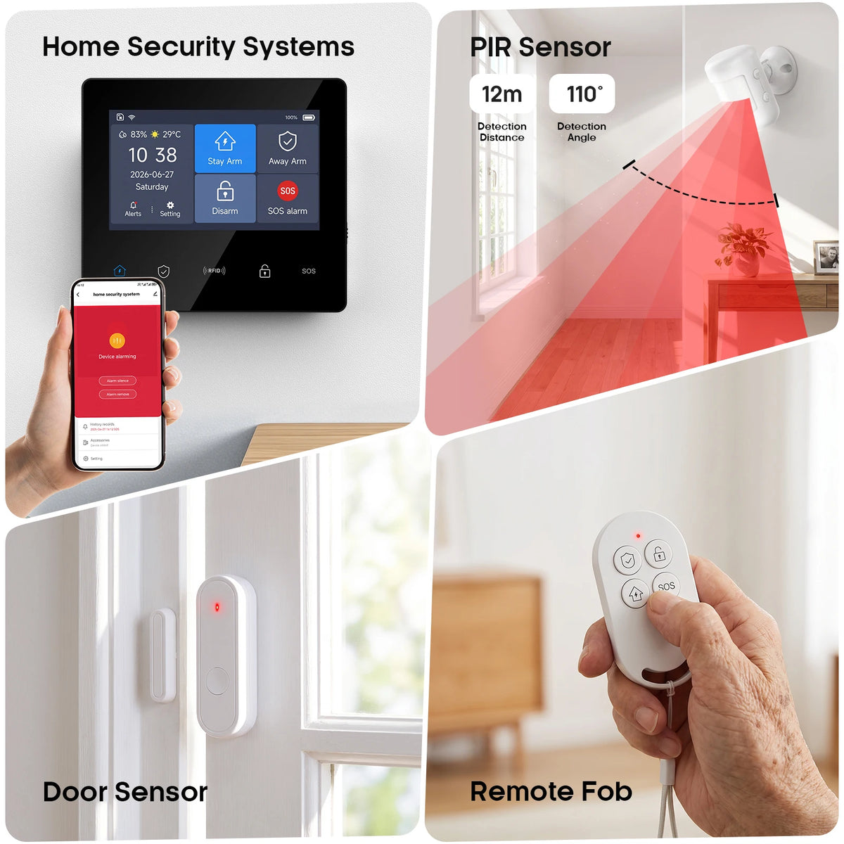 Sistem de alarmă Tuya Smart WiFi 4G GSM, senzor 433MHZ, protecție de securitate, senzor de mișcare, senzor de ușă/fereastră pentru casă/apartament