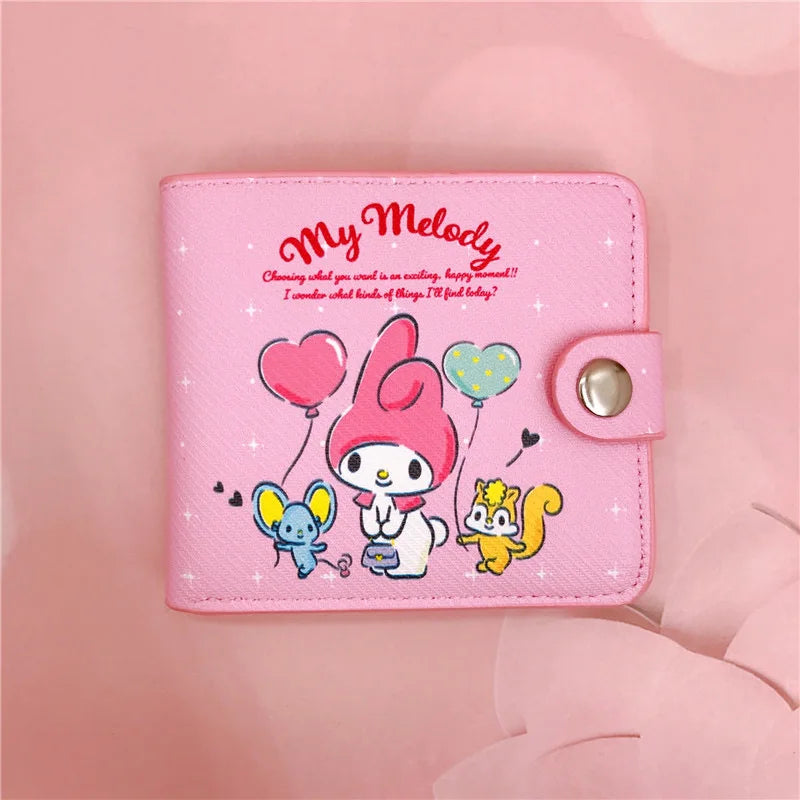 Sanrio Hello Kitty Cinnamoroll My Melody Kuromi New Pu Casual Money Bag Coin Purse Card package Wallet With Buttons ﻿ 