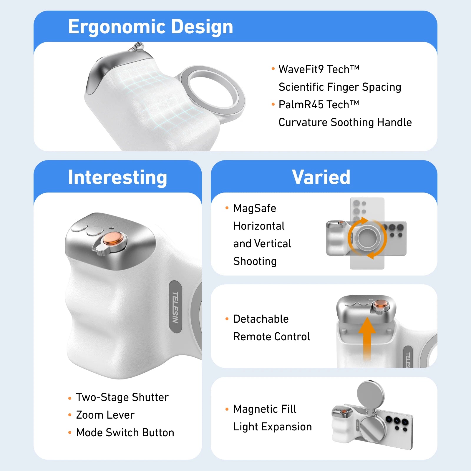 Poignée magnétique pour téléphone avec télécommande et contrôle Bluetooth