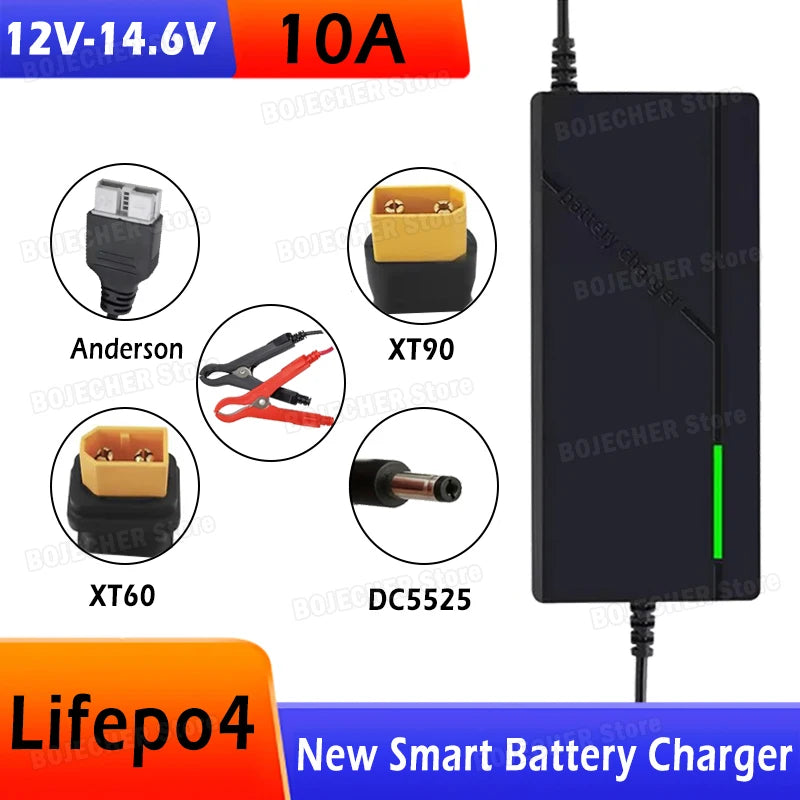 12V 10A Smart Lifepo4 Battery Charger AC110-240V 14.6V 4S 10A High Power Charger For 12.8V Lithium Iron phosphate Battery Pack