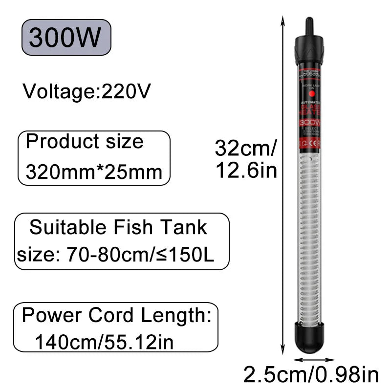 Adjustable Aquarium Heater, 25W–300W, EU Plug