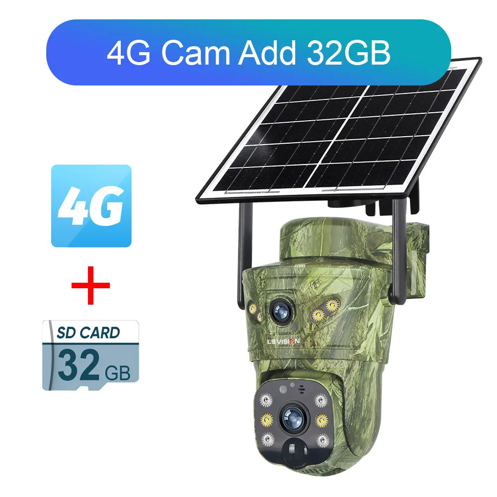 4K Solar Security Camera with 360° PTZ, 4G/WiFi & Dual Screen