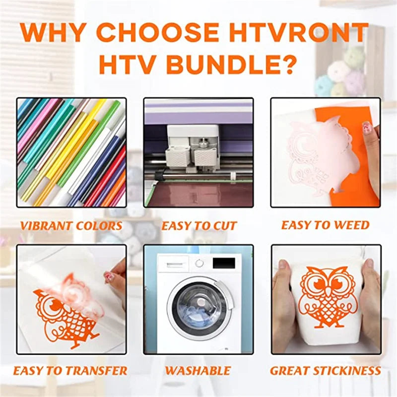 HTVRONT PU Heat Transfer Vinyl Roll Bundle for DIY Apparel