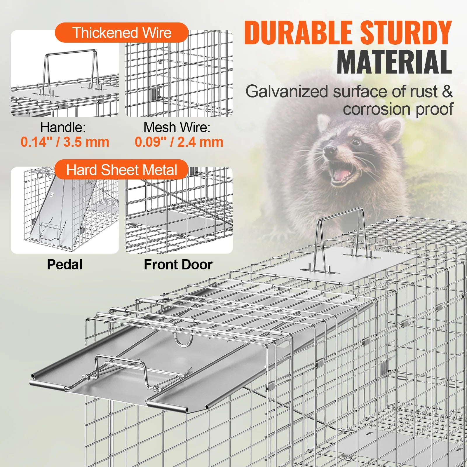 Humane Folding Live Animal Cage Trap with Handle