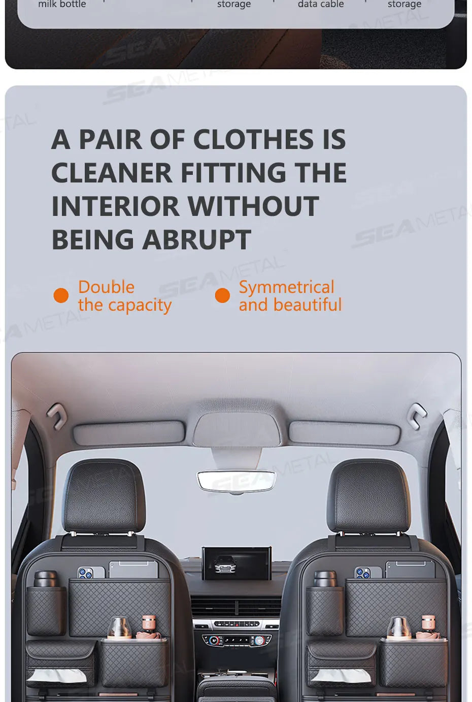 SEAMETAL Luxury Car Seat Back Storage Bag Multifunction Backseat Organizer Storage Pocket Wear-Resistant Seat Anti Kick Guard