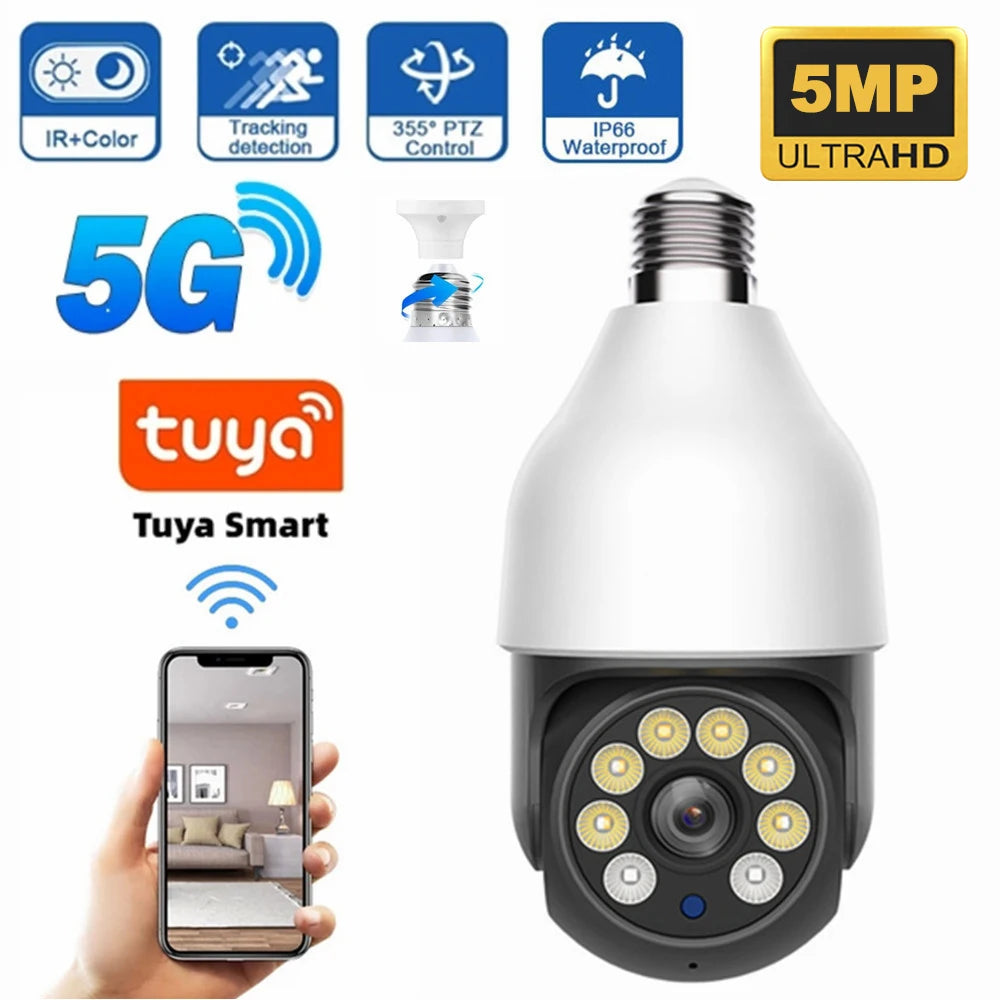5MP E27 WiFi PTZ Bulb Security Camera