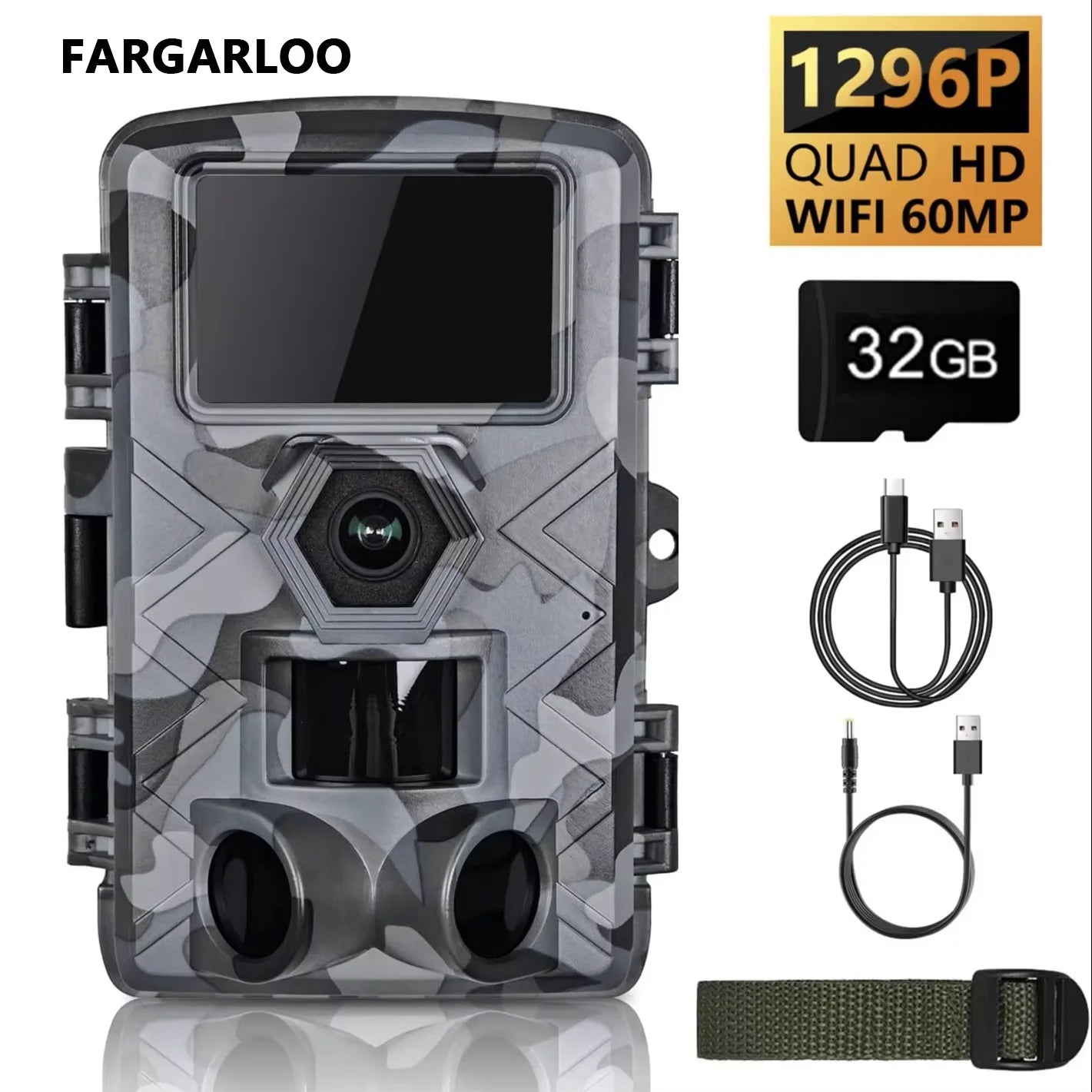 WiFi Trail Camera 60MP, 1296P HD Video, 120° Wide-Angle