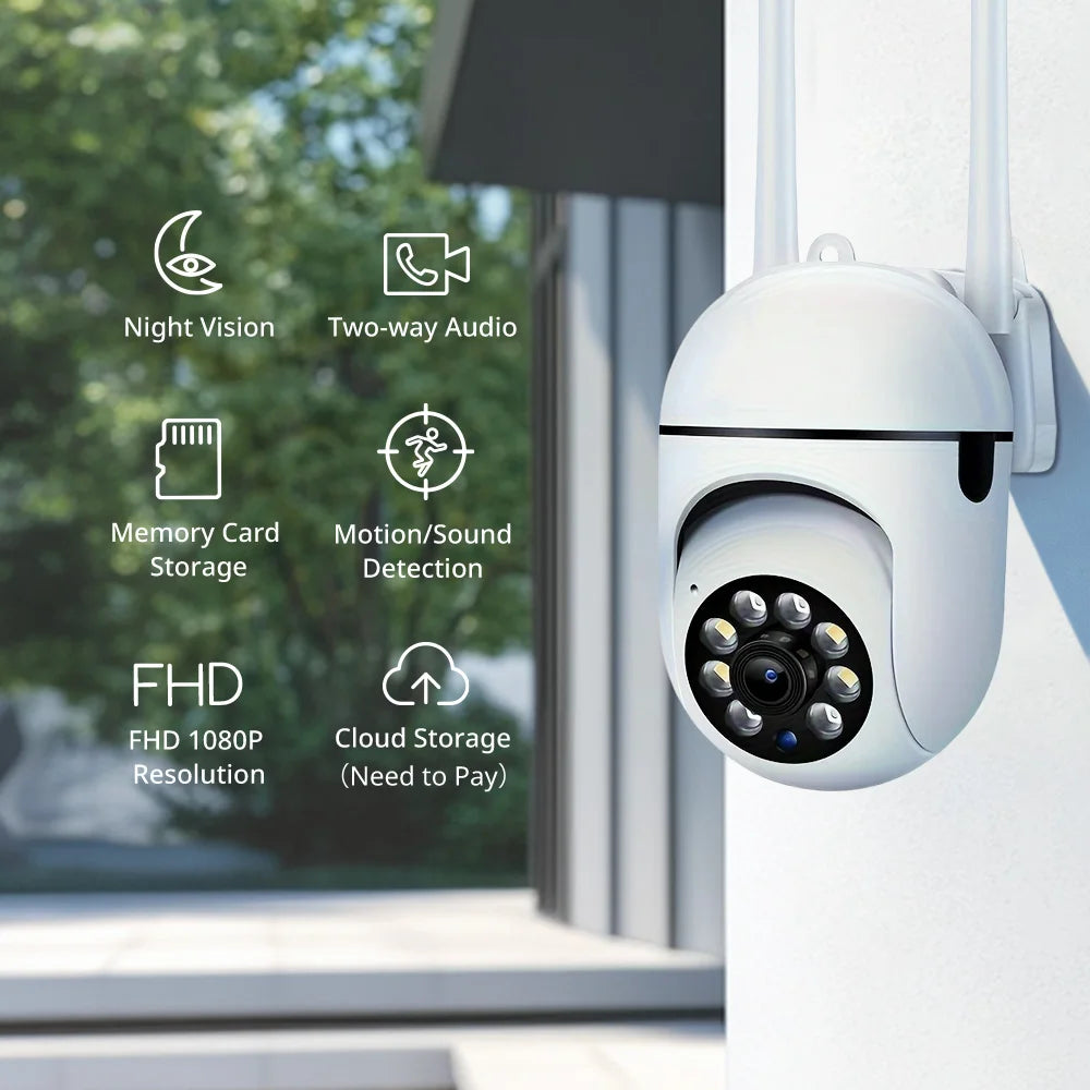 2-Pack 1080P WiFi Security Camera with Color Night Vision, 2-Way Audio, 360° Pan/Tilt/Zoom, Motion Detection