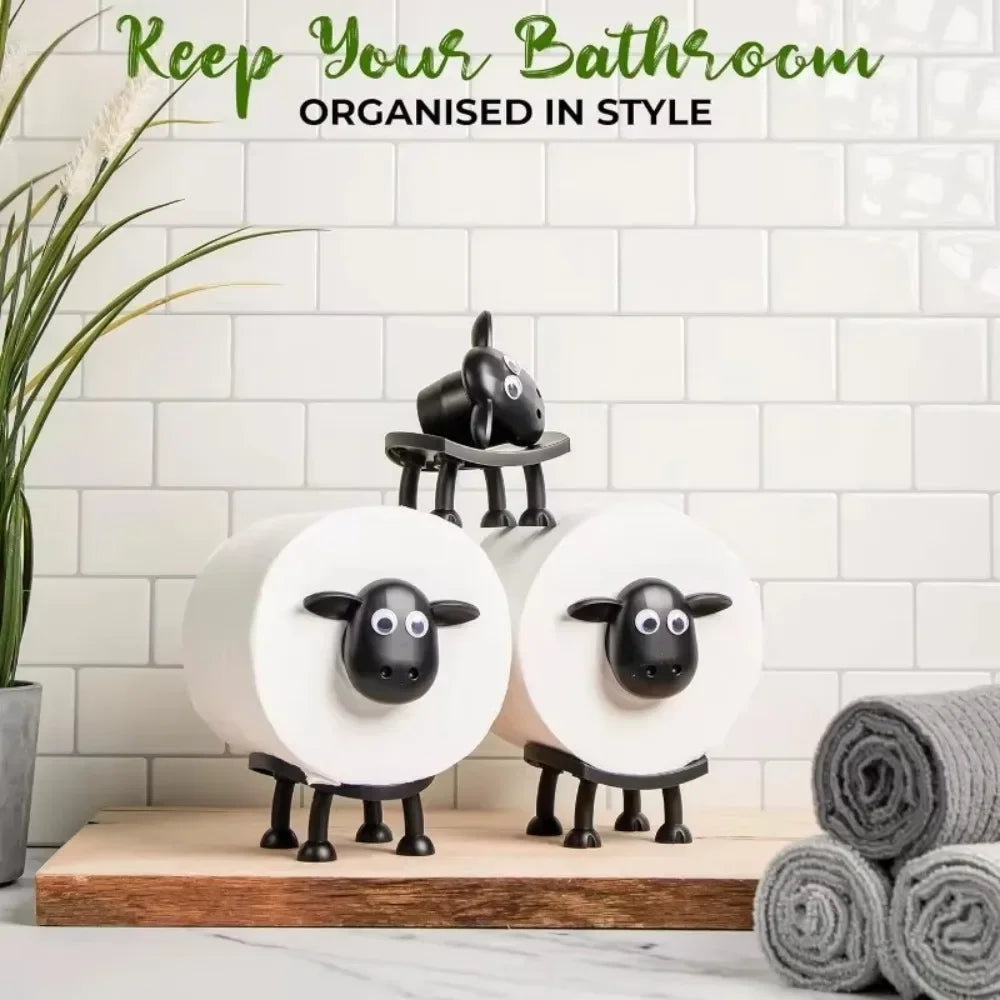 Cute Sheep Toilet Paper Holder Standalone Cartoon Animal Bathroom Decor Non-Slip Base Space-Saving Design Unique Funny Gift Idea 