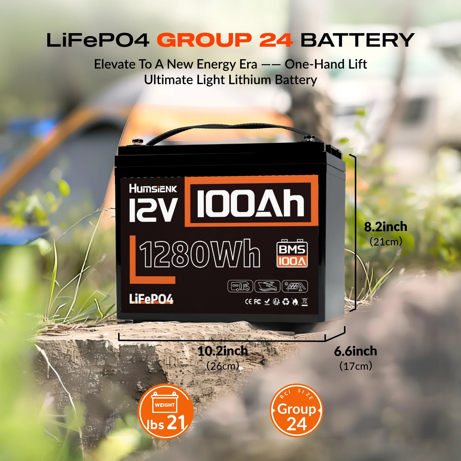 12V 100Ah LiFePO4 Battery with 100A BMS and Low-Temp Protection