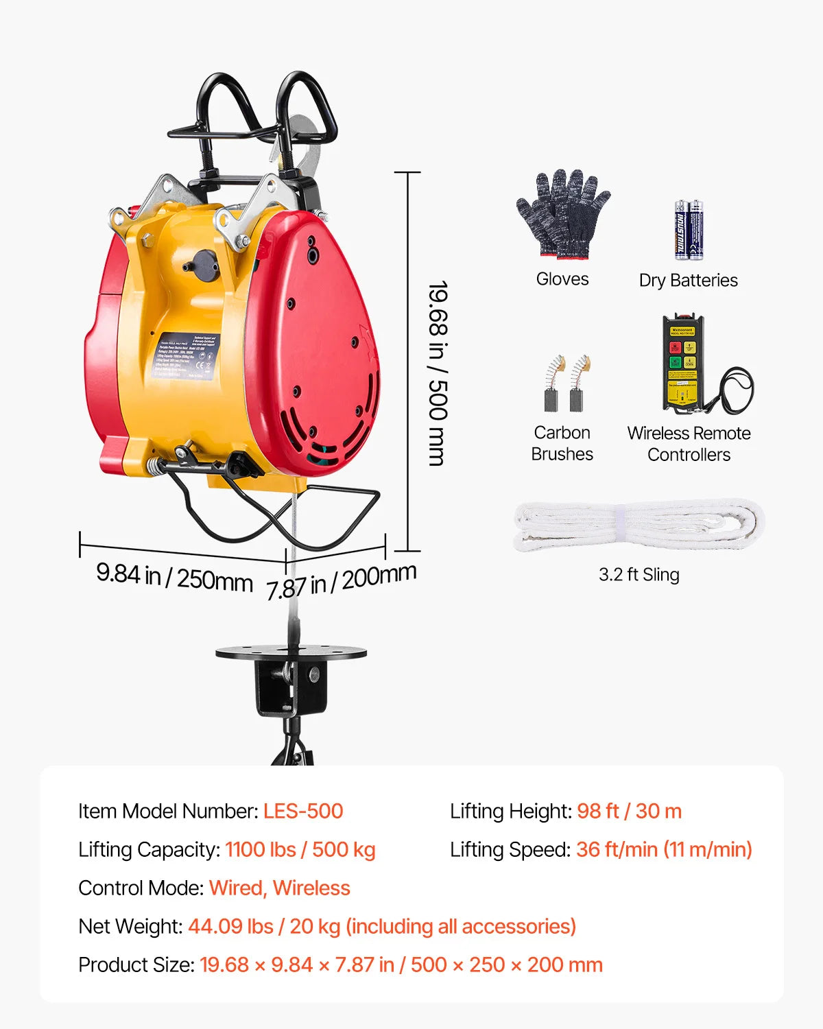 SucceBuy 2-in-1 Electric Hoist 1100 lbs 1800W Wired/Wireless Portable Power Winch 98 ft Lifting Height for Garage Factory Towing