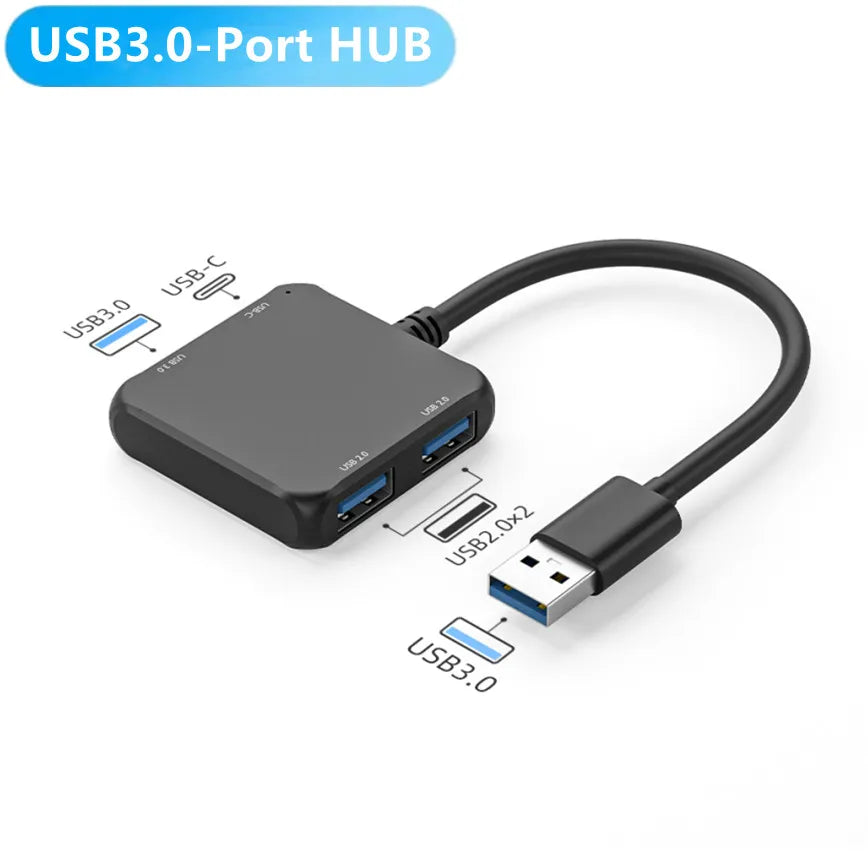 USB-Hub mit vier Anschlüssen, verschiedene USB-A-/USB-C-Optionen
