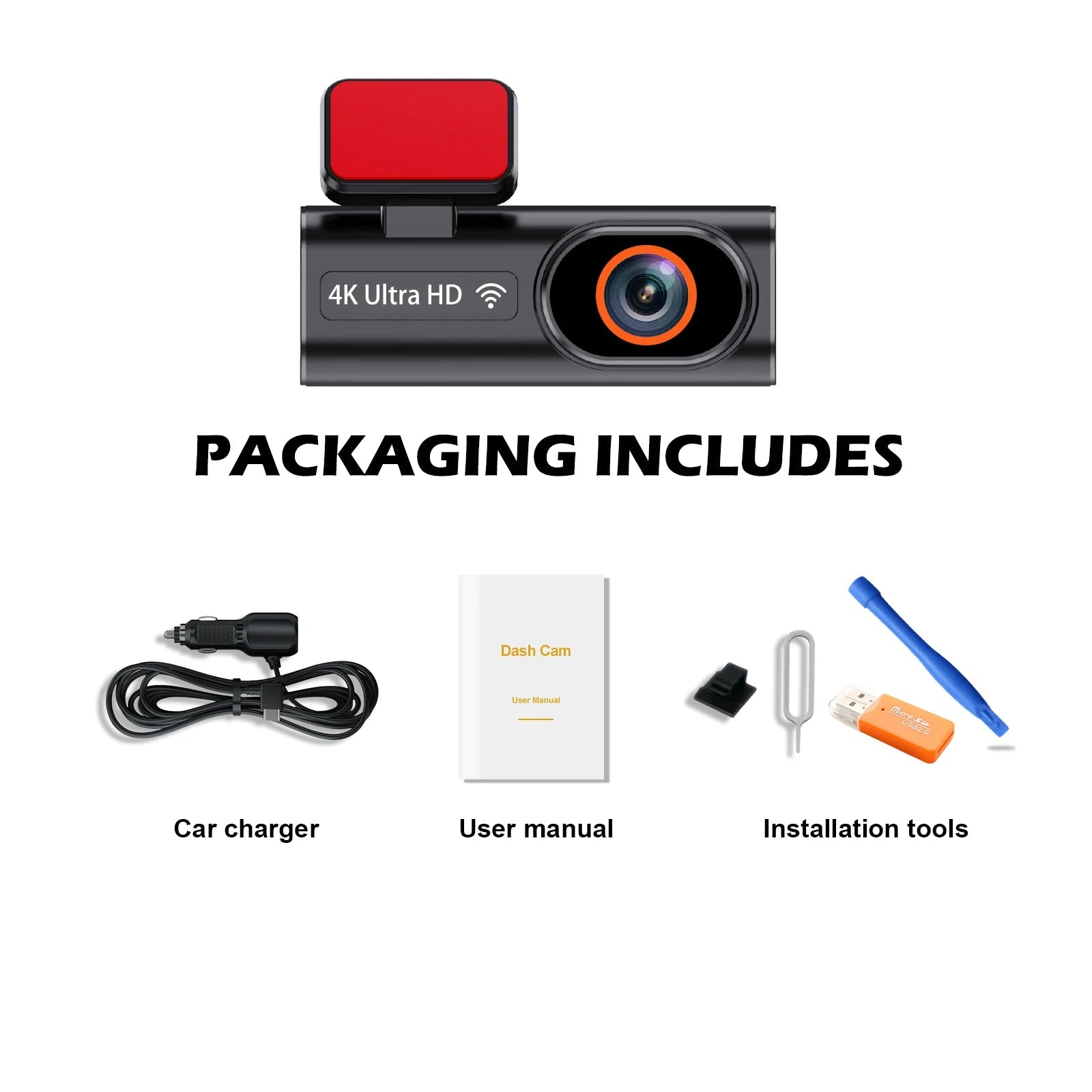 Ultra HD 4K Car Front Dash Cam Mini WIFI DVR Black Box Room With 24H Parking Monitor Night Vision,GPS/Rear View Camera Optional 