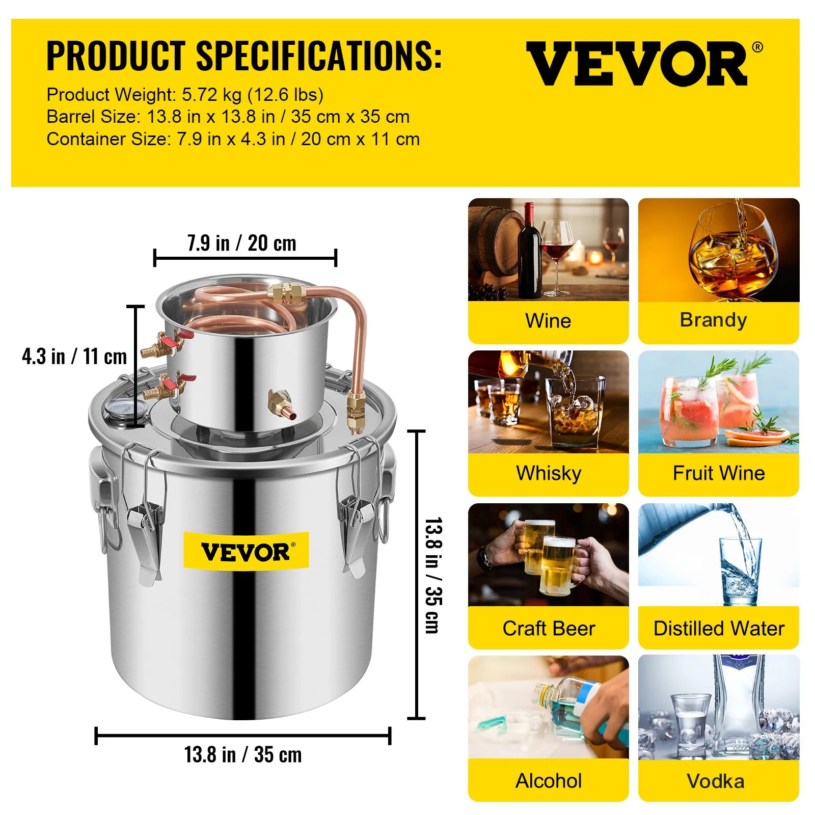 3/5/8 Gal Stainless Steel Copper Distiller Kit with Pump