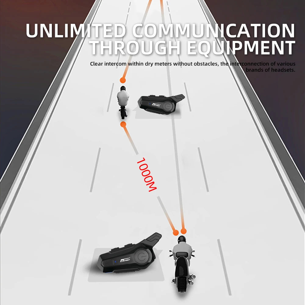 1/2Pcs Bluetooth Motorcycle Helmet Intercom Headset 1000M For 2 Rider Intercomunicador Moto Wireless Interphone Handsfree Call 