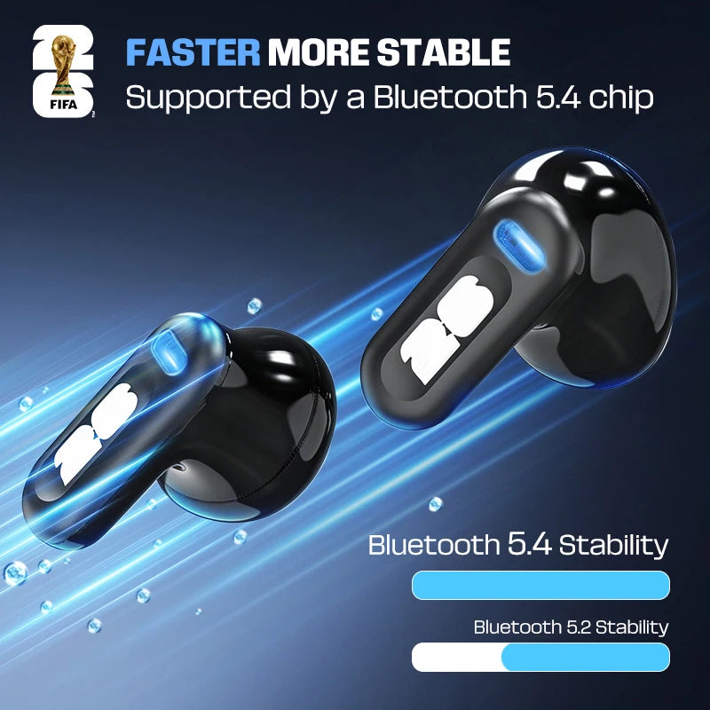 FIFA-F26E01 TWS Wireless Earbuds Bluetooth 6.0 ENC Noise Cancelling 42H Battery IPX5 Waterproof 30ms Low Latency HiFi Stereo Gaming Headphones with Mic
