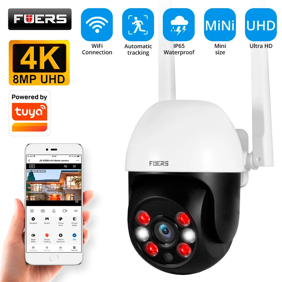 8MP 4K Outdoor PTZ WiFi Security Camera with AI Human Detection