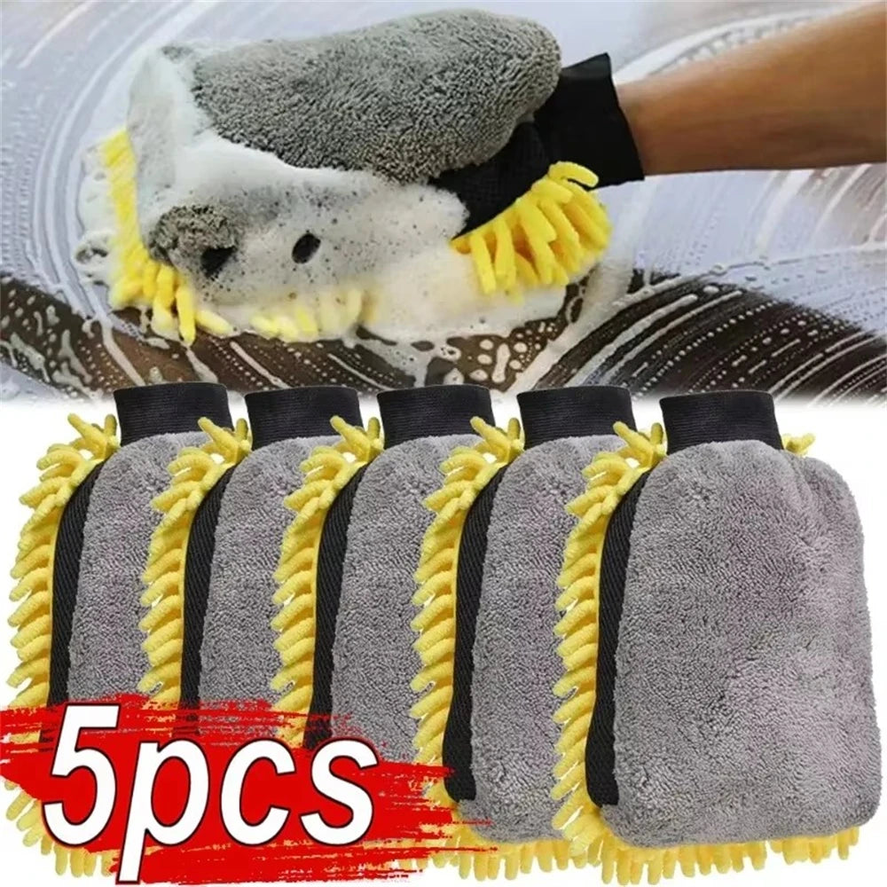 1/5pcs Car Washing Gloves Waterproof Microfiber Chenille Gloves Car Cleaning Mitt Detailing Brush Auto Care Double-faced Glove 