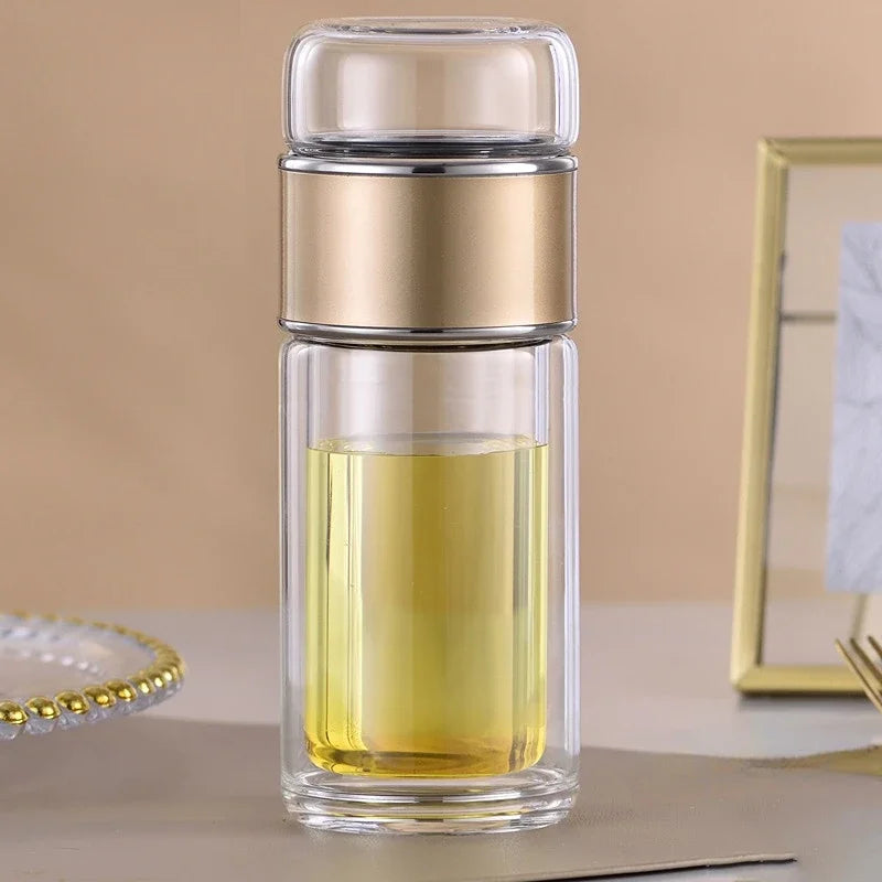 Double Layer Borosilicate Glass Tea Bottle with Filter