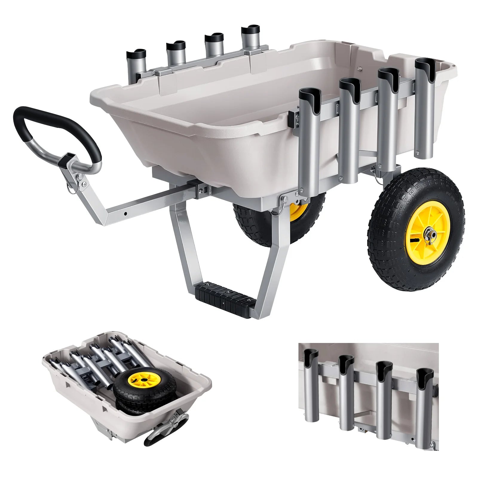 SucceBuy 200 lbs Foldable Beach Fishing Cart with Aluminum Alloy Frame 13in Tires & 8 Rod Holders for Outdoor Camping Picnic