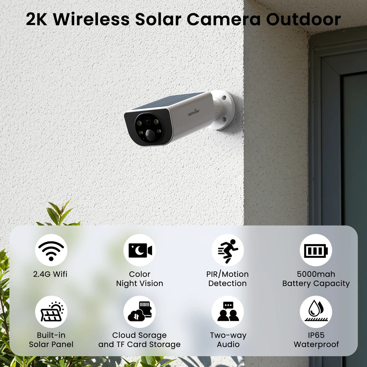 2K Outdoor-Wireless-Sicherheitskamera mit Solarenergie