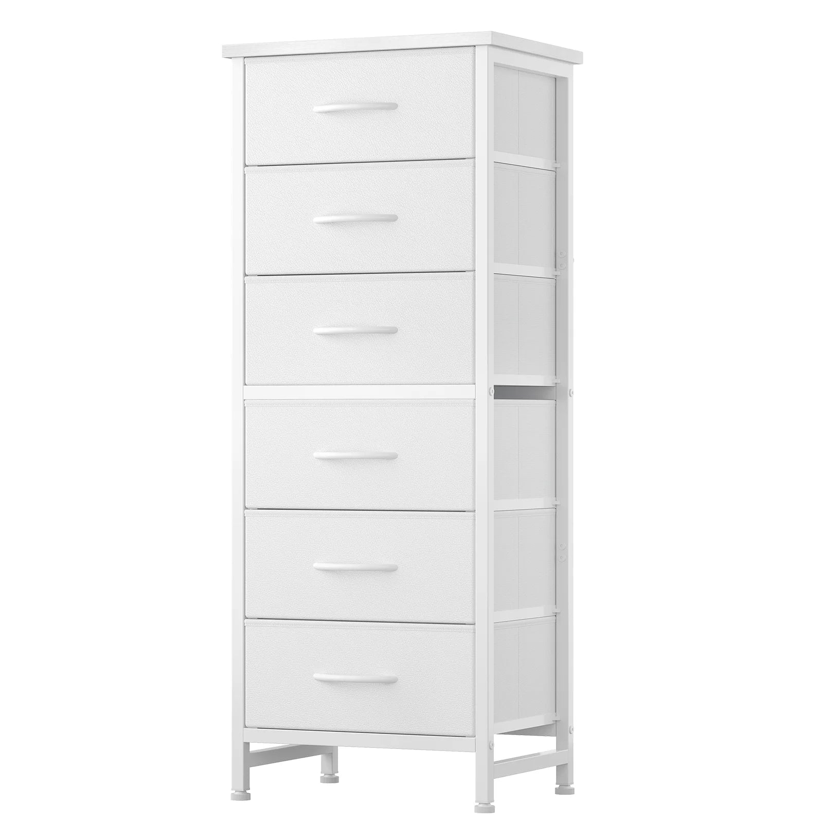Commode JHK Tall 6 tiroirs en tissu pour chambre, dessus en bois et cadre en métal, commode étroite à tiroirs, tour de rangement étroite avec mobilier d'organisation
