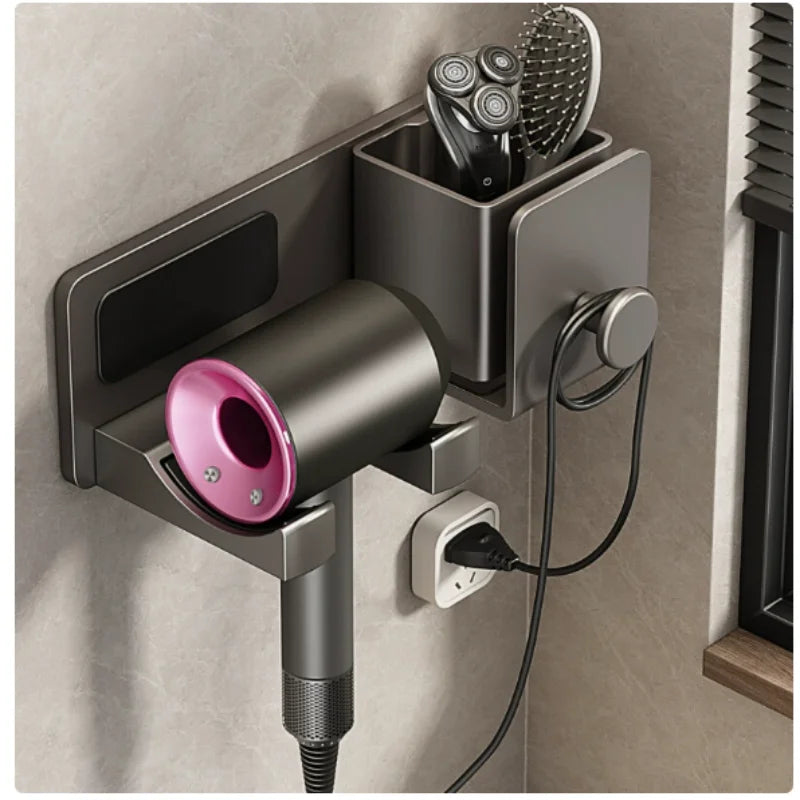 Wall-Mounted Hair Dryer and Toiletry Organiser