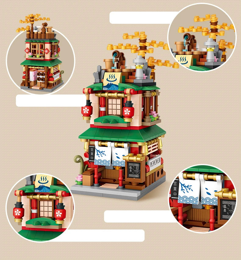 LOZ Mini Street View Series Japanese matcha shop Ramen Canteen Kimono shop Building house model Children's building blocks toys