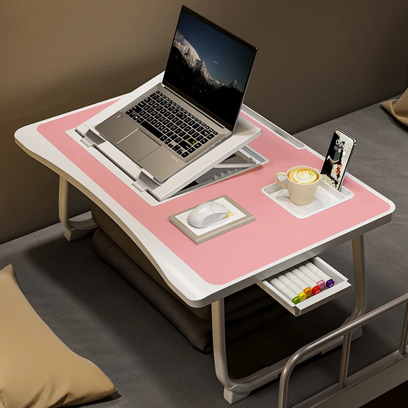 Foldable Laptop Desk with Drawers – Adjustable Reading & Bed Tray