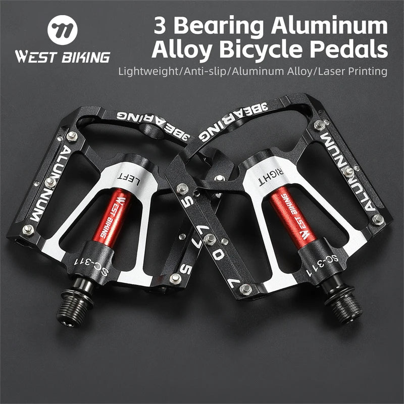 WEST BIKING 3 Bearing Bicycle Pedal CNC Aluminum Alloy Anti Slip MTB Road Bike Pedal Widen Pedals Profession Bike Accessories 