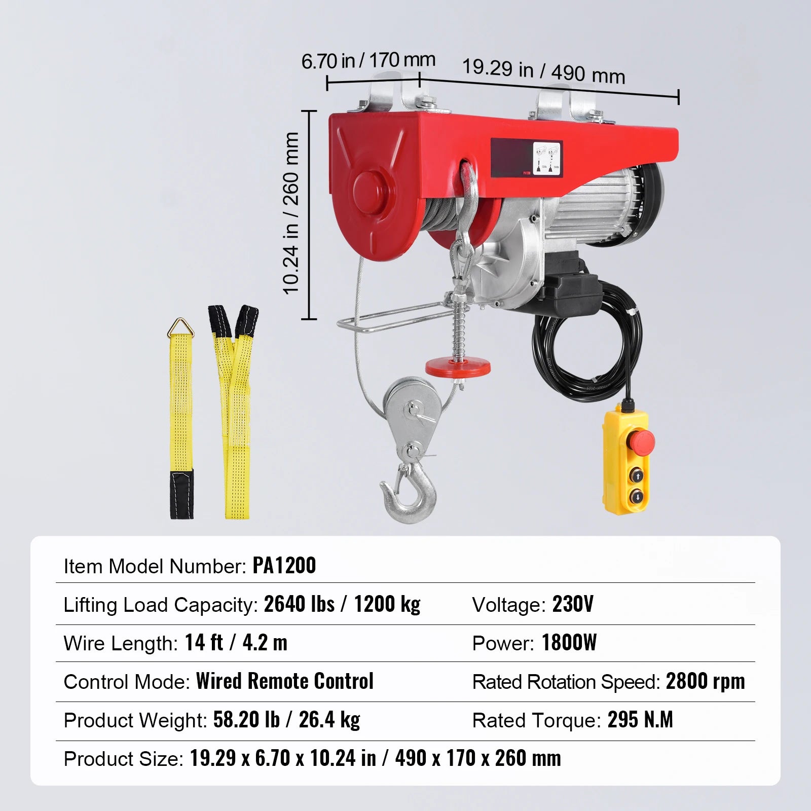 Electric Hoist Winch 550–2640 lbs with 40ft Cable for Garage Use