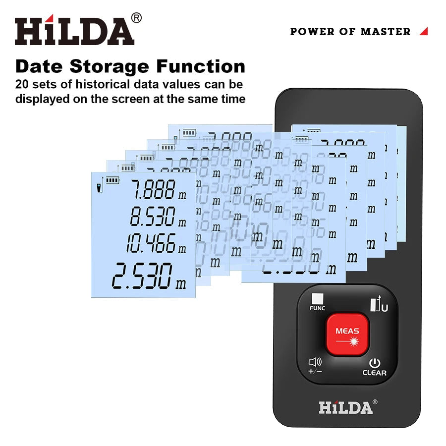 HILDA Laser Distance 50M/100M/120M Rangefinder Profesional Meter Laser Range Finder Ruler Test Tool 