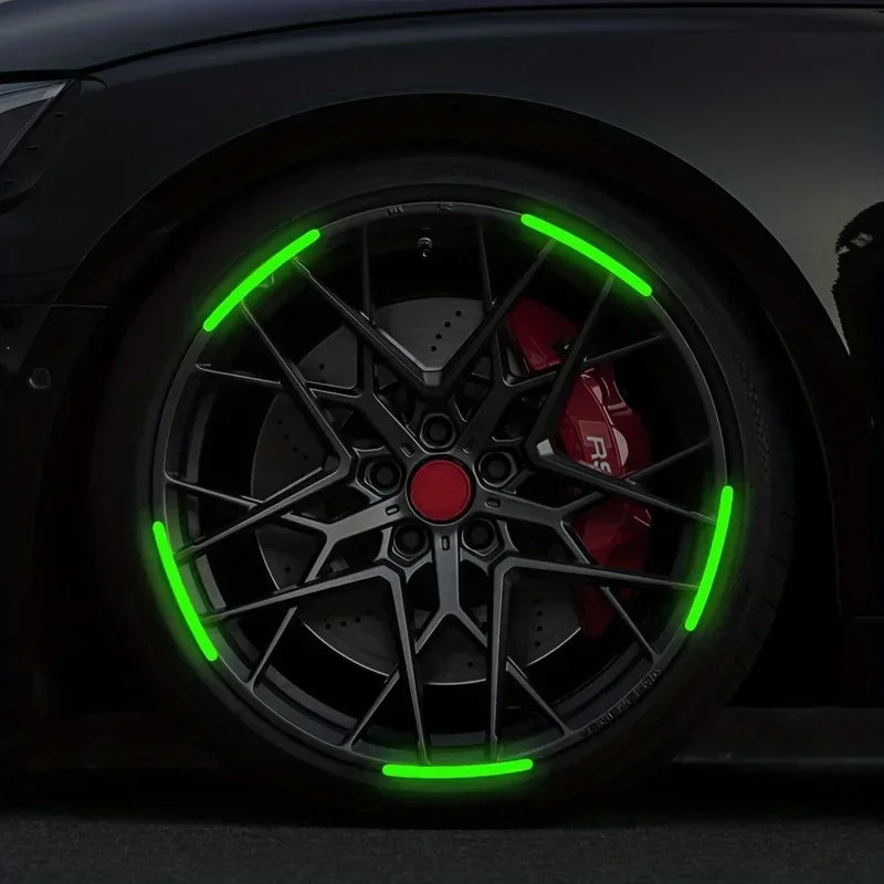 20PCS Car Wheel Luminous Stickers Reflective Stickers Luminous Fluorescent Color Wheel Decoration Motorcycle Night Stickers 