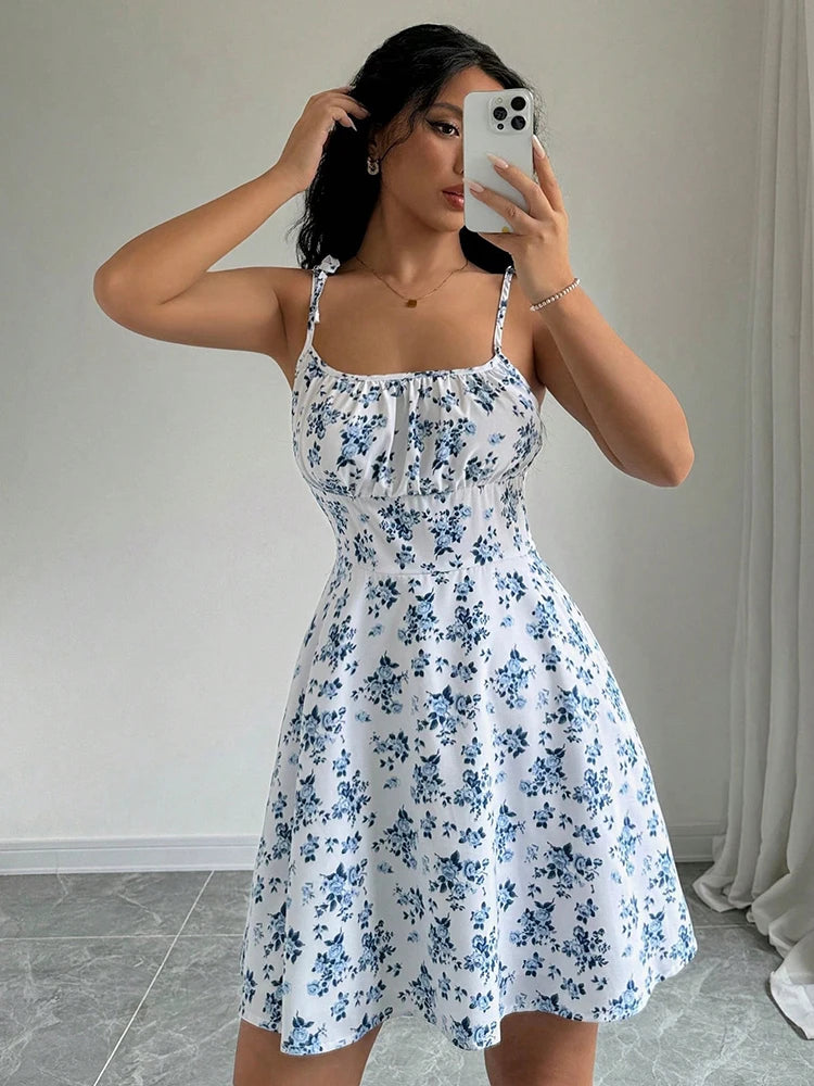 Women's Summer Floral Spaghetti Strap Beach Short Dress,Womens Dresses,Woman Clothing,Woman Clothes,Sundress,New In Dress 2025 