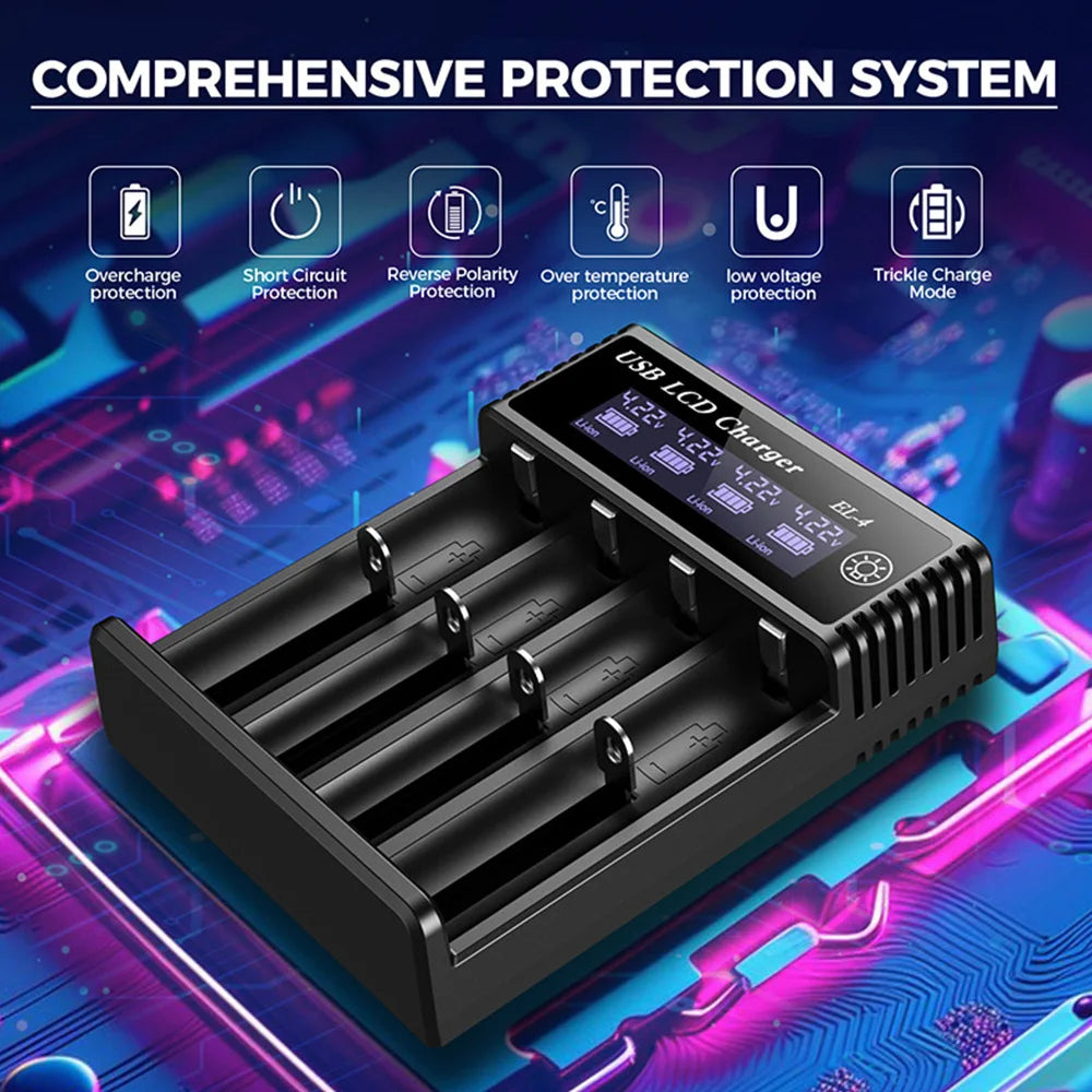 LCD USB Battery Charger - One to Four Slots