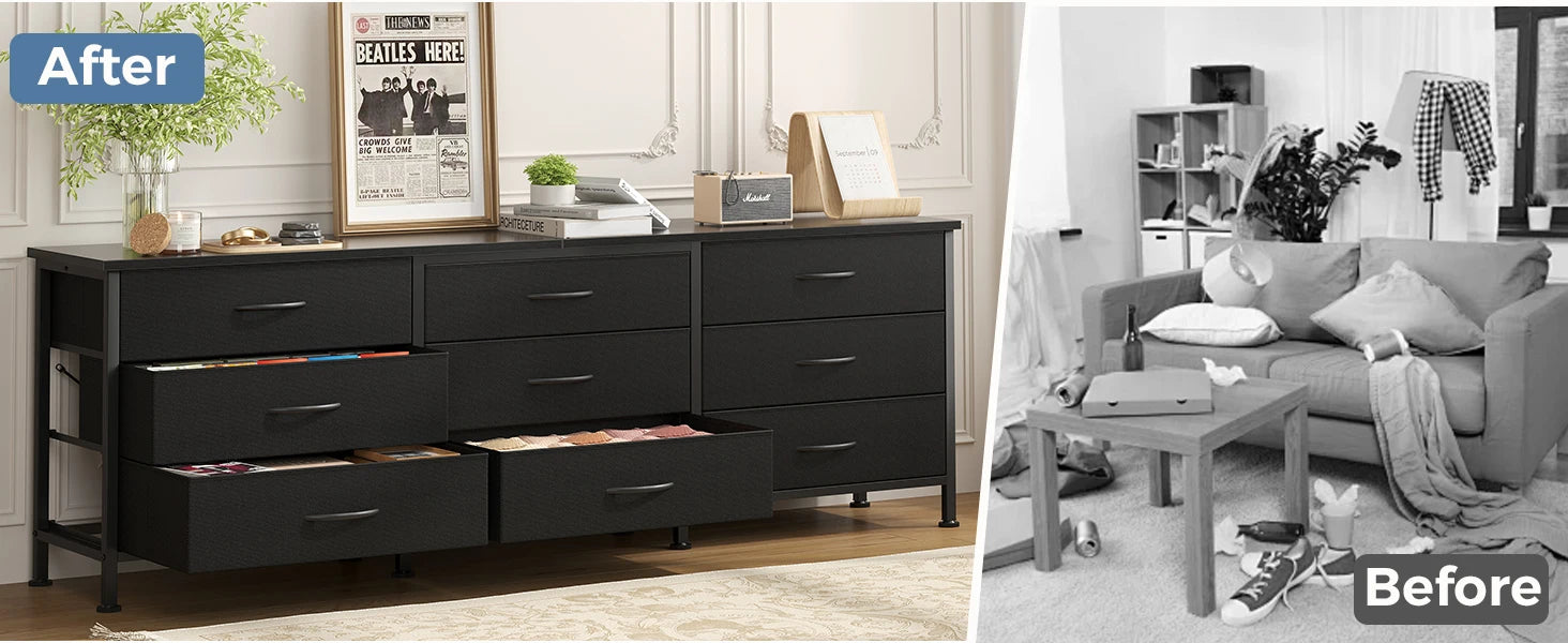 Modern TV Stand with 9 Fabric Drawers for Up to 75 Inch TVs