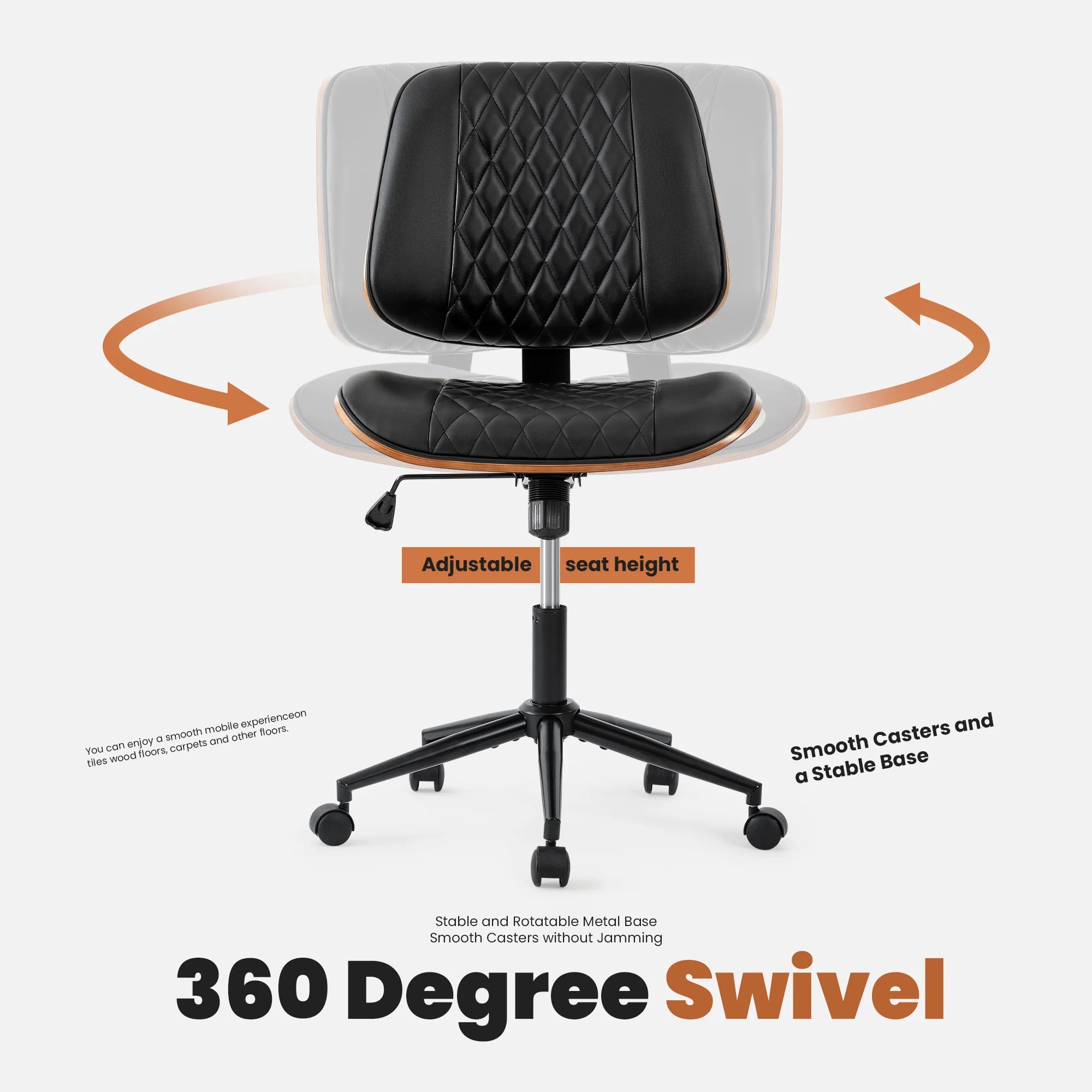 Ergonomic Armless Office Chair with Adjustable Height & Swivel