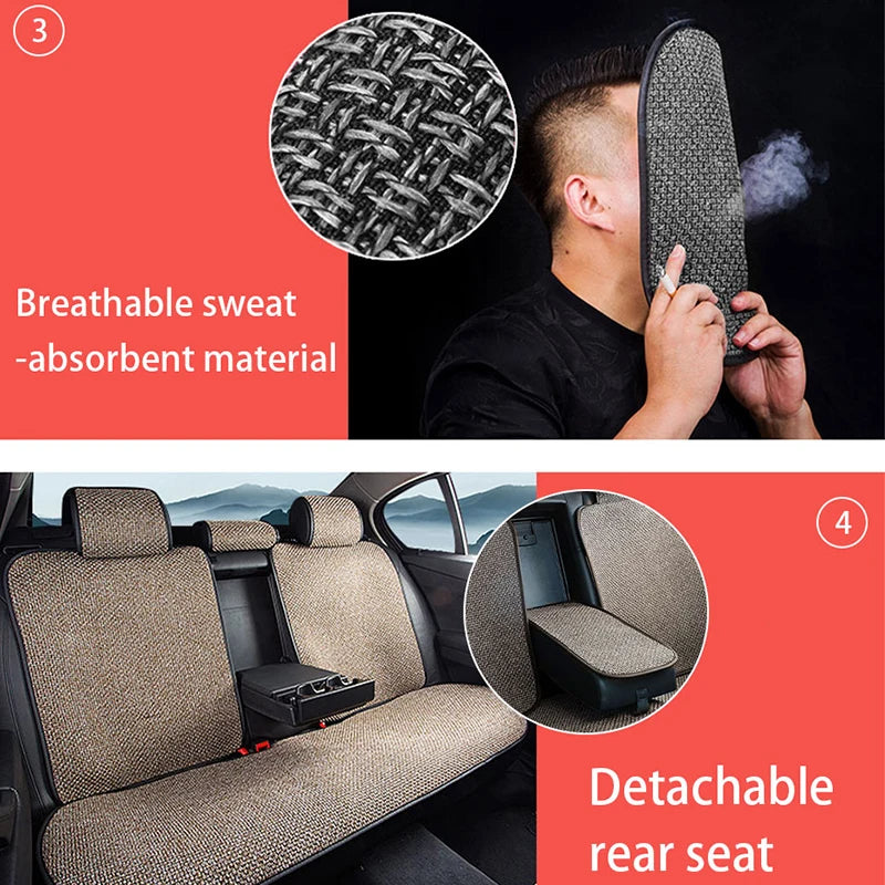 SEAMETAL Breathable Car Seat Cover Sweatproof Linen Automotive Seat Cushion Wear-Resistant Seat Protector for Suv Sedan Truck